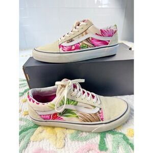 Vans Old Skool Floral Palm Pink White Suede Sneakers Womens Size 7 Shoes